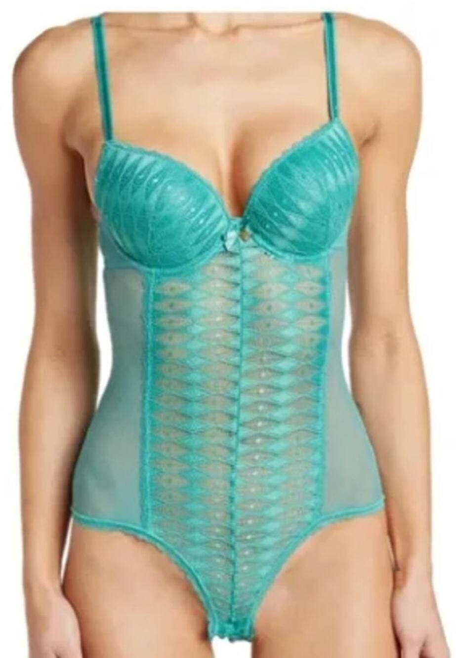 Daisy Fuentes Womens Teal Lingerie Push Up Teddy Bodysuit Mesh Lace NEW Medium